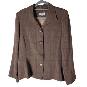 Tamotsu New York brown black chervon stripe button closure blazer size 14